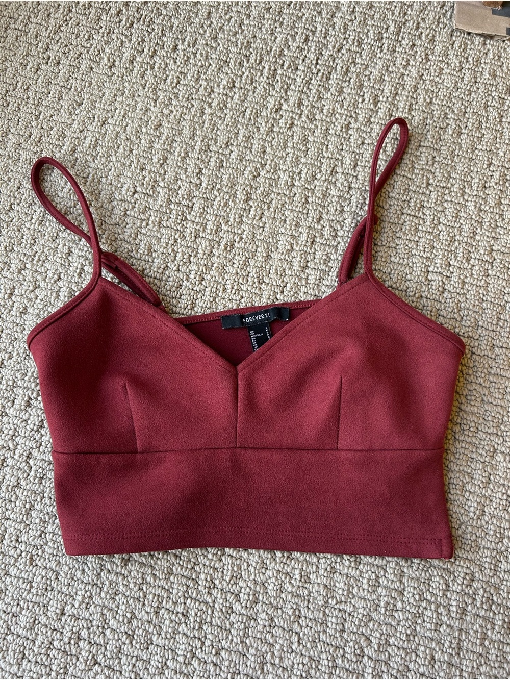 Forever 21 Wine Red V-Neck Cropped Cami Top